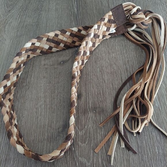 New York & Company Brown Tan Braided Leather Belt M/L - Picture 3 of 7